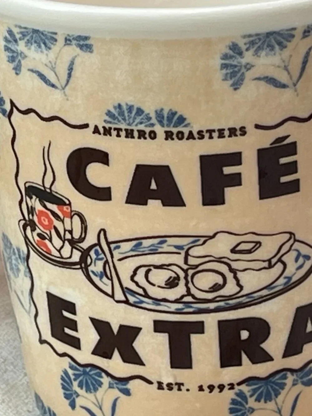 2 Anthropologie Bistro Blue 'Café Coffee Mugs--Retro Coffee Break Memories!